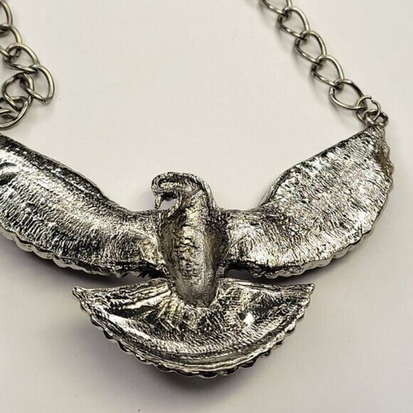 Eagle Pendant Necklace Antique Silver Eagle Statement Pendant Necklace - Picture 7 of 12